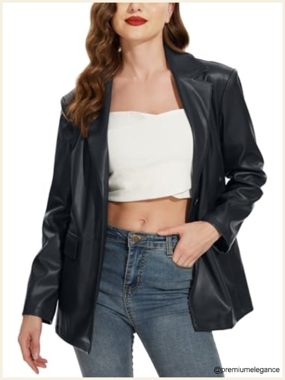 Faux Leather Moto Blazer Jacket, Long Sleeve, S-XXL